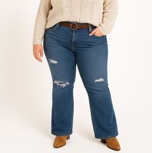 Hollister Low Rise Bootcut Distressed Jeans Plus Size 21R 18W W35 L31 Blue